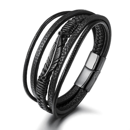 Feather Pattern Titanium Steel Spiritual Bracelet 21.5cm Calm