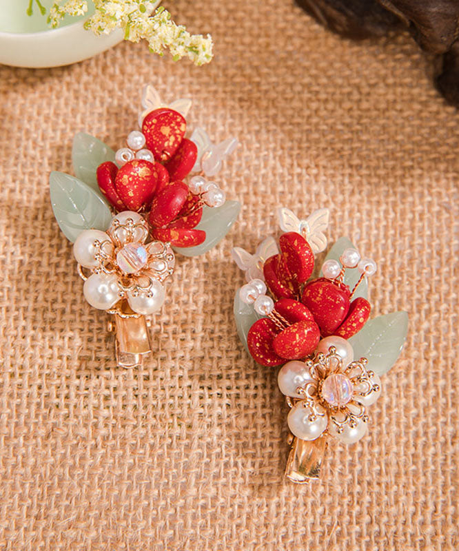 Multicolor Alloy Pearl Colored Glaze Leaf a Pair Hairpin