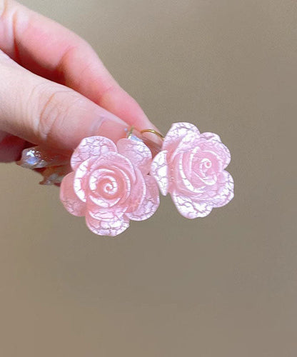 Pink Acrylic Rose Stud Earrings