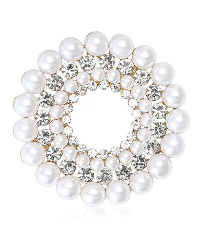 Classy White Alloy Pearl Zircon Brooches