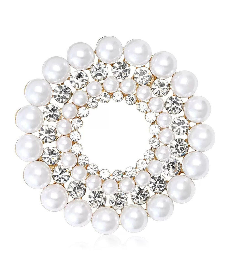 Classy White Alloy Pearl Zircon Brooches