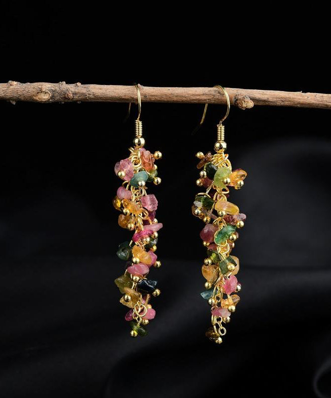 Diy Rainbow Sterling Silver Overgild Gravel Drop Earrings