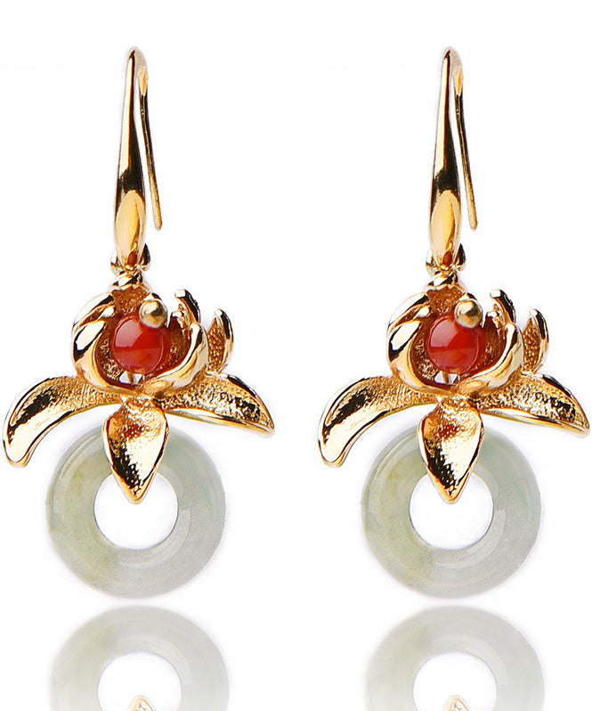 Retro Grey 14k Gold Gem Stone Drop Earrings
