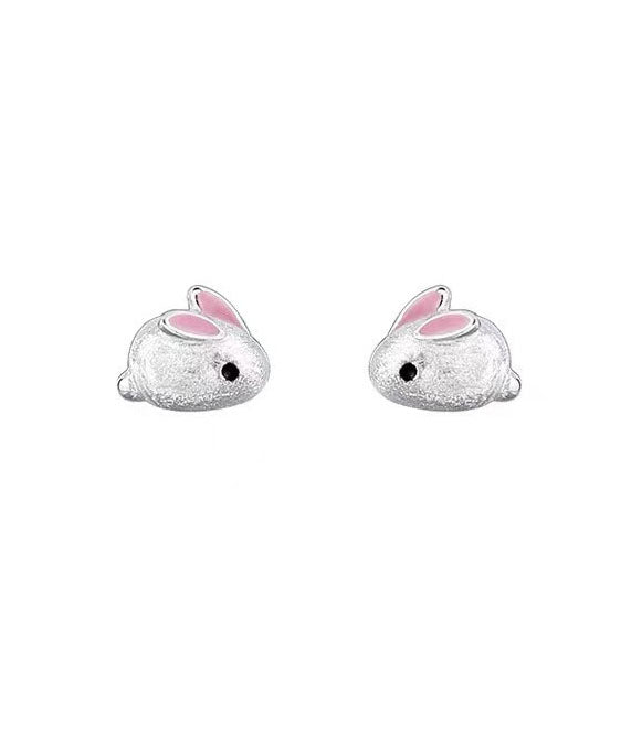Fine Pink Little Rabbit Silver Stud Earrings