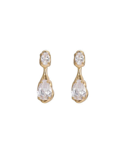 Unique Gold Copper Alloy Zircon Water Dropletstud Earrings