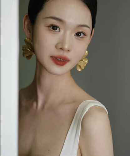 Diy Yellow Metal Alloy Ginkgo Leaf Stud Earrings