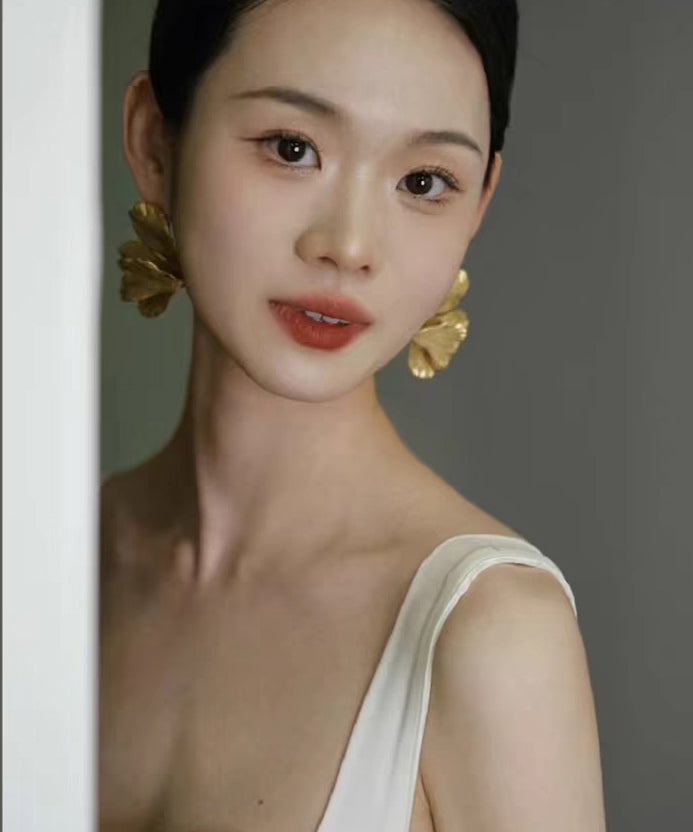 Diy Yellow Metal Alloy Ginkgo Leaf Stud Earrings