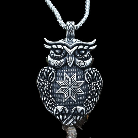Geometric Flower Owl Pendant