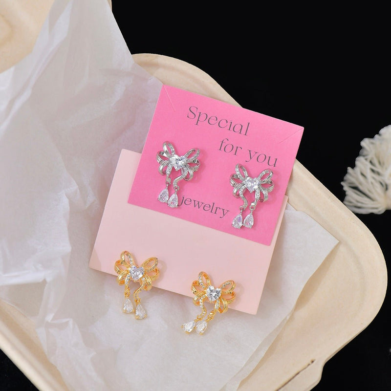 Heart Ribbon Earrings in Gold