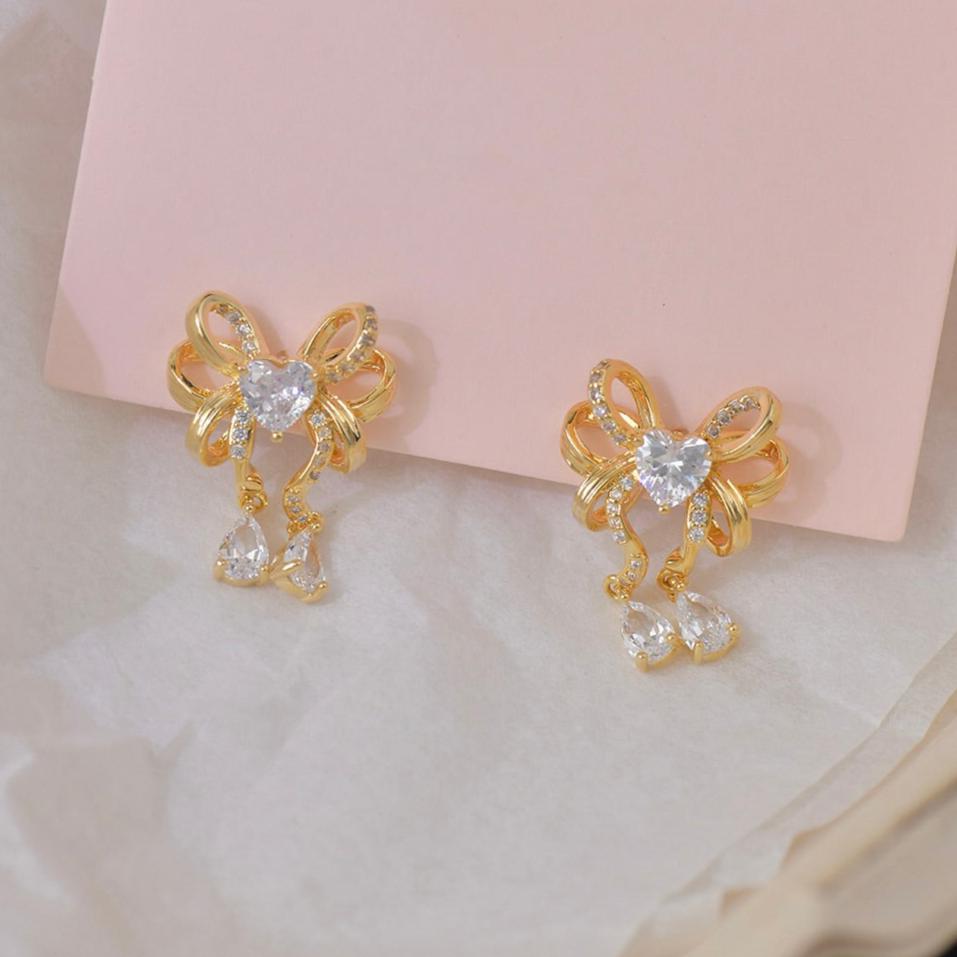 Heart Ribbon Earrings in Gold