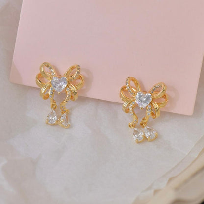 Heart Ribbon Earrings in Gold