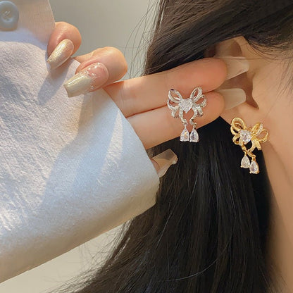 Heart Ribbon Earrings in Gold