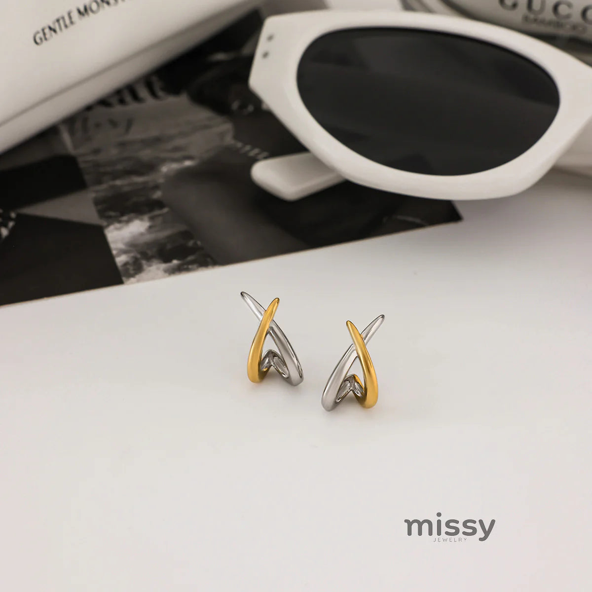 Adalae Two-tone Geometric Earrings