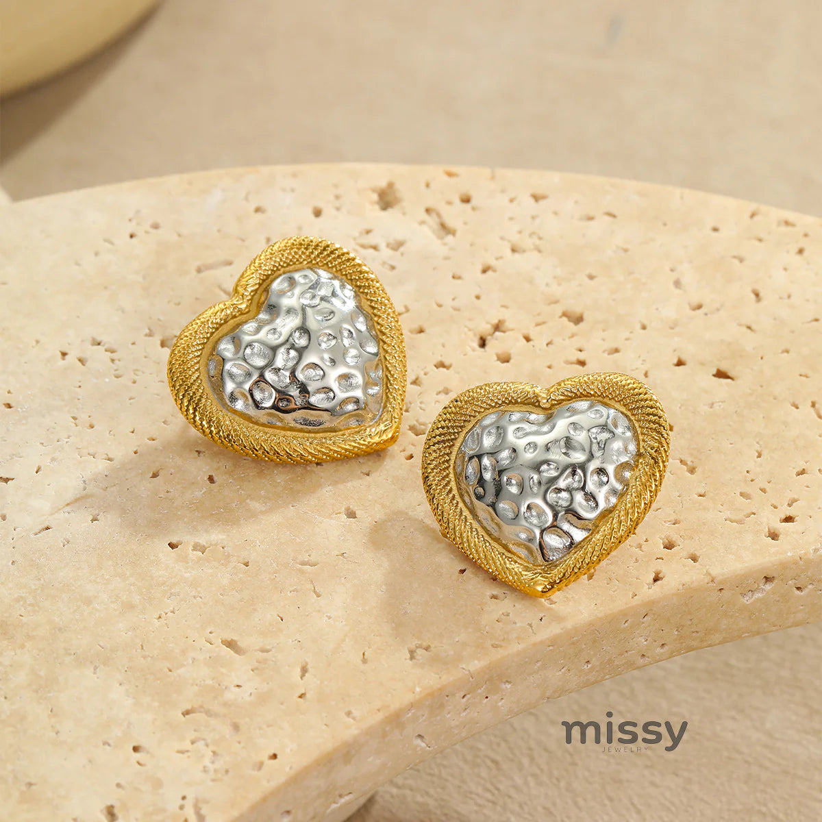 Bria Hammered Heart Stud Earrings