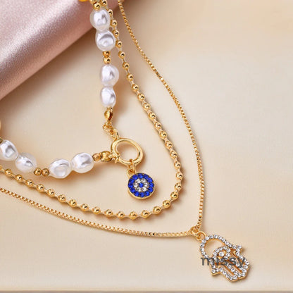Neha Layered Eye Pearl Necklace