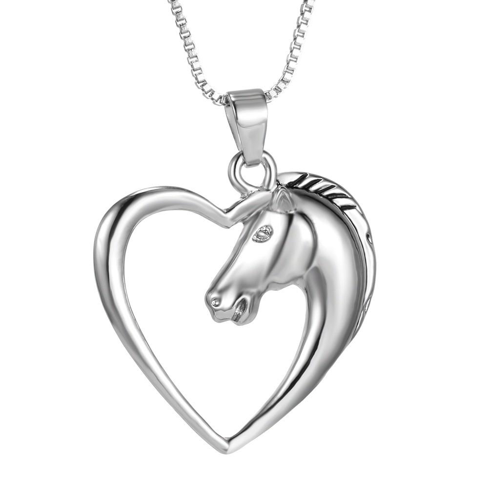 Horse in Heart White Plated Necklace