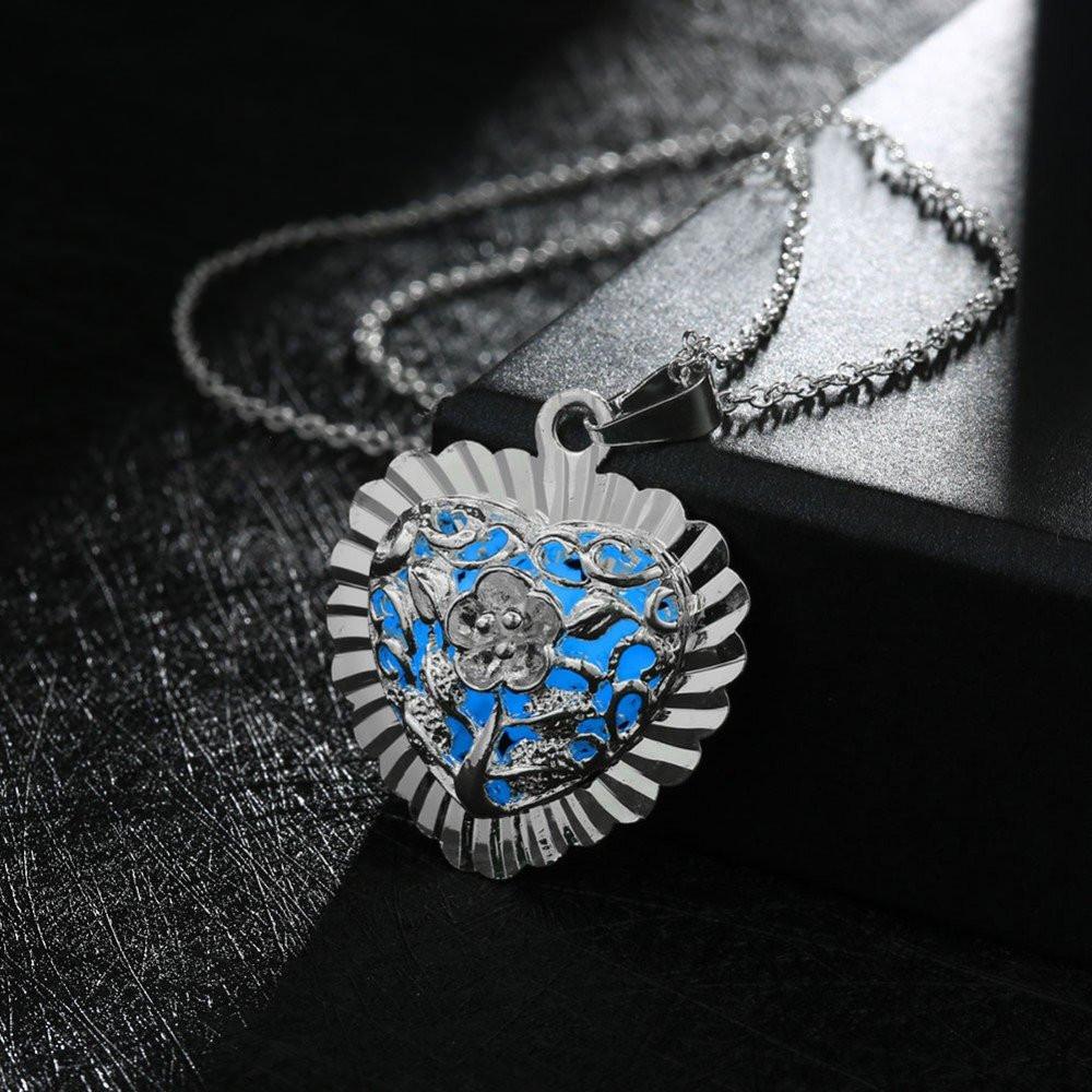 Magical Glow in the Dark Heart Flower Necklace