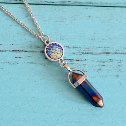 Natural Stone & Mermaid Scale Necklace