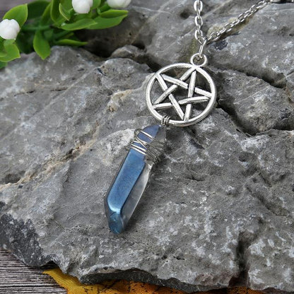 Wicca Charm & Aura Quartz Necklace