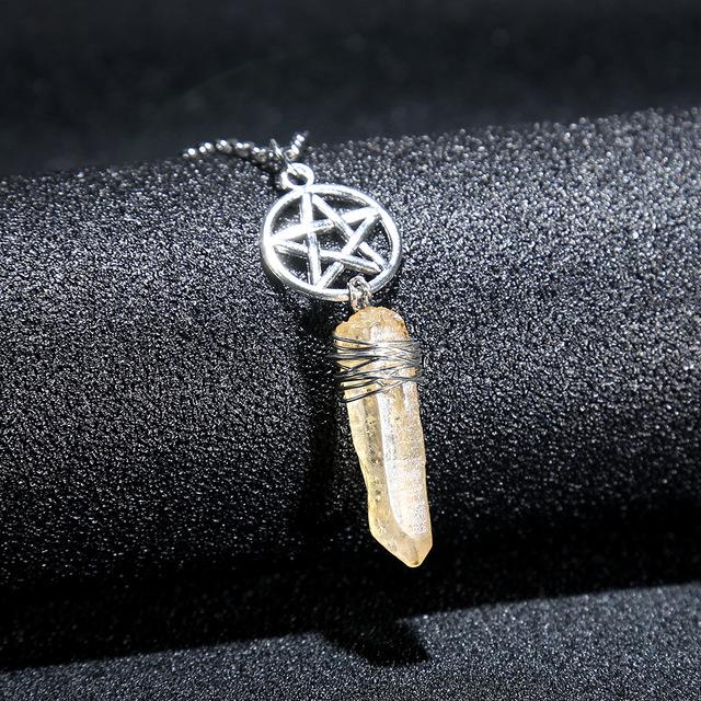 Wicca Charm & Aura Quartz Necklace