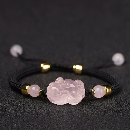 Pink Crystal Pixiu Wealth Bracelet With Red String Protection