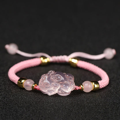 Pink Crystal Pixiu Wealth Bracelet With Red String Protection