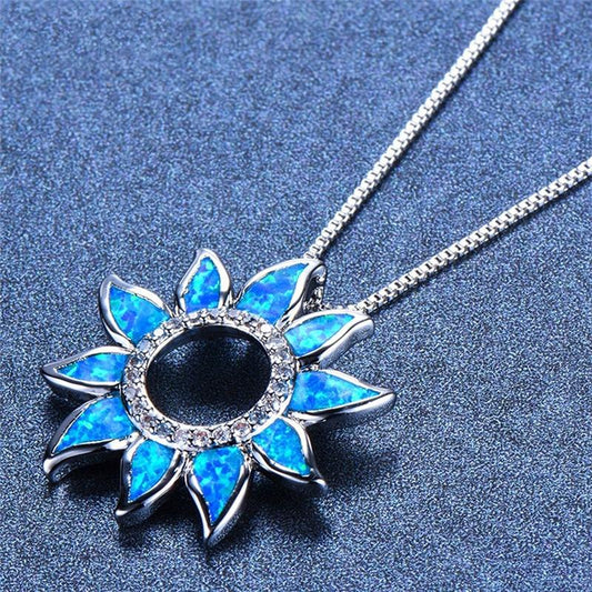 Blue Fire Opal Sunflower Necklace