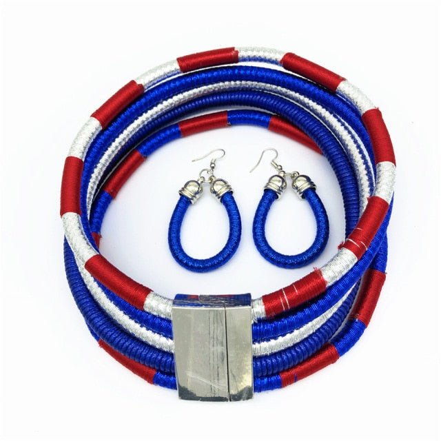 Multi-layered African Style Necklace Choker and Earrings