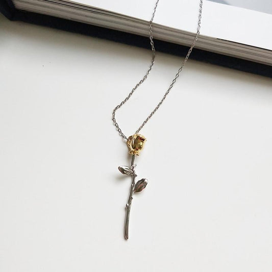 Dainty Rose Flower Silver Necklace