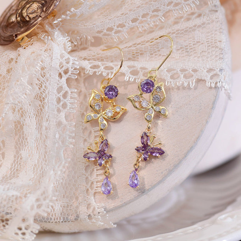 Purple Butterfly Drop Earrings