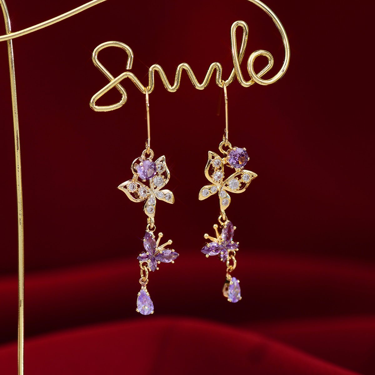 Purple Butterfly Drop Earrings