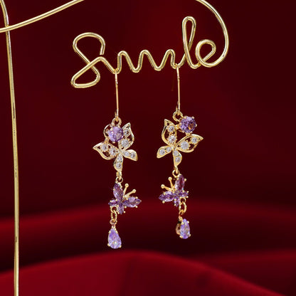 Purple Butterfly Drop Earrings