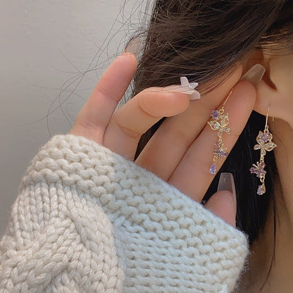 Purple Butterfly Drop Earrings