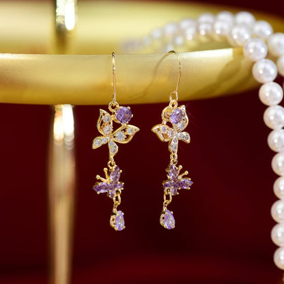 Purple Butterfly Drop Earrings