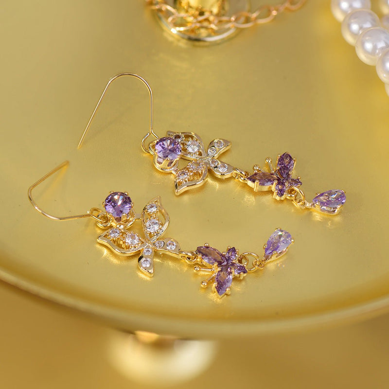 Purple Butterfly Drop Earrings