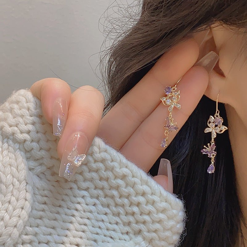 Purple Butterfly Drop Earrings