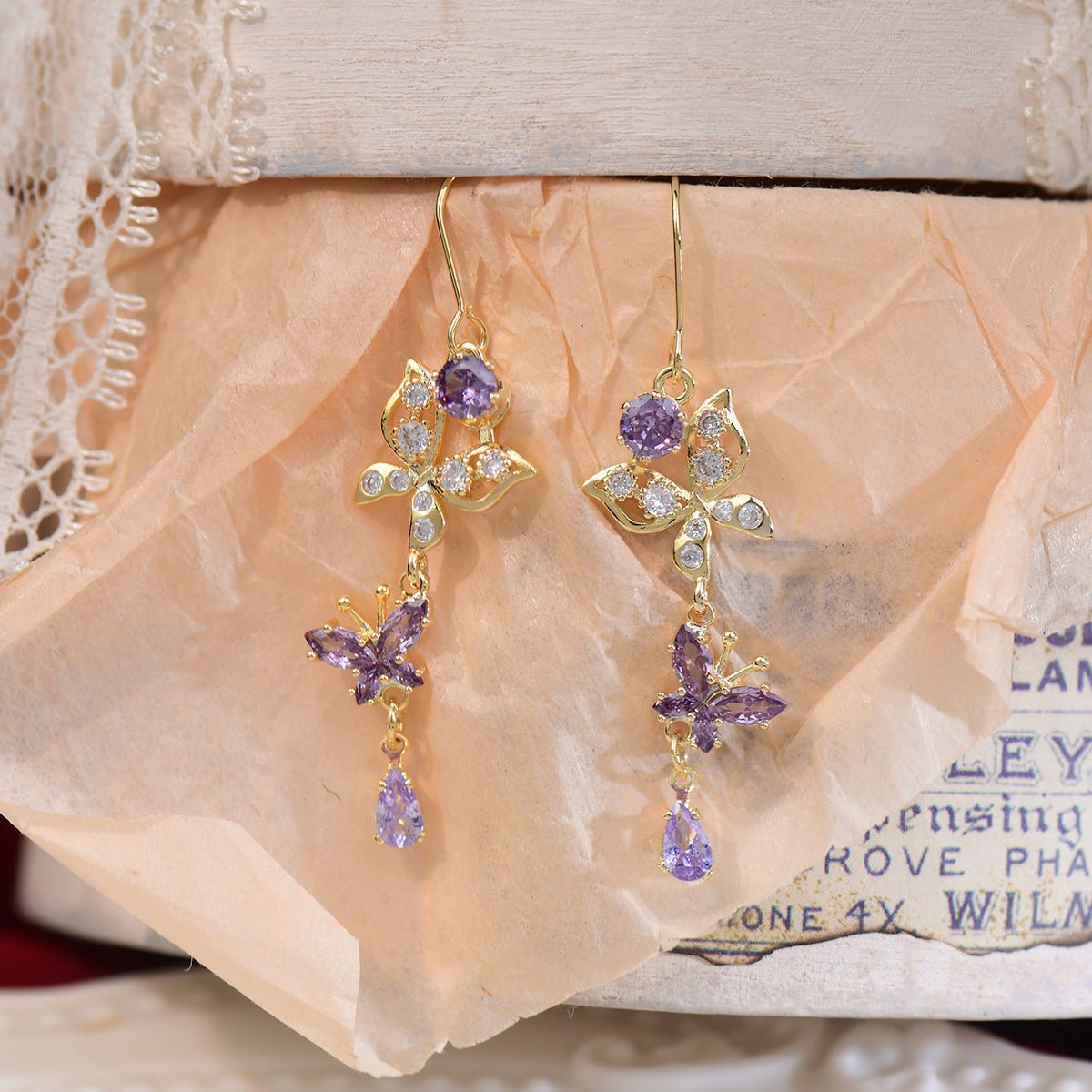 Purple Butterfly Drop Earrings