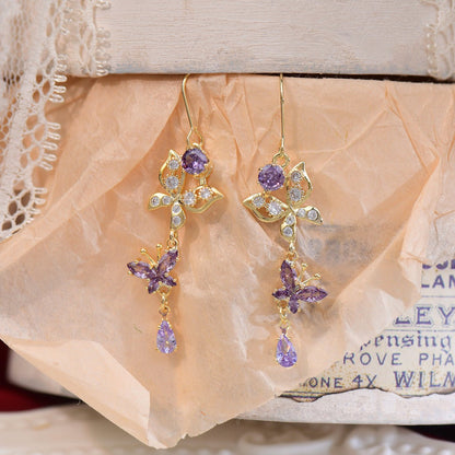 Purple Butterfly Drop Earrings