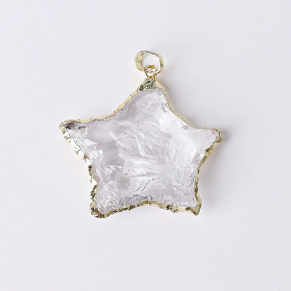 Raw Rose Quartz, Black Obsidian & Clear Quartz Star Pendants 1 Inch