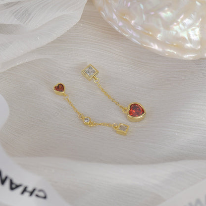 Ruby Heart Drop Earrings