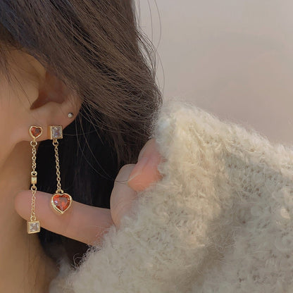 Ruby Heart Drop Earrings