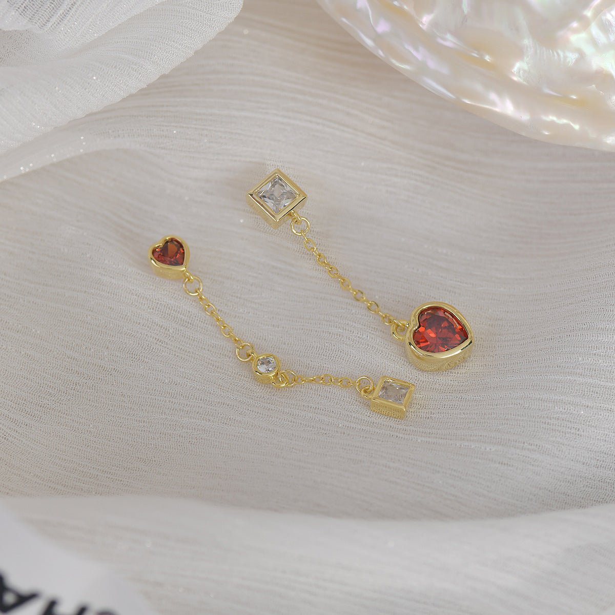Ruby Heart Drop Earrings
