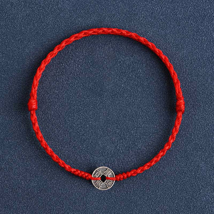 Red String Five Emperor Coins Protection Bracelet 925 Silver