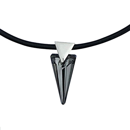 Reversible Dark Rainbow Swarovski Crystal Spike Pendant Necklace on Sterling Silver Black Leather Cord