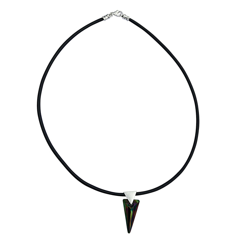 Reversible Dark Rainbow Swarovski Crystal Spike Pendant Necklace on Sterling Silver Black Leather Cord
