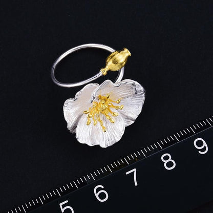 Blooming Poppy Sterling Silver Ring