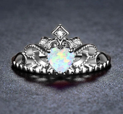 Fire Opal Crown Silver Ring