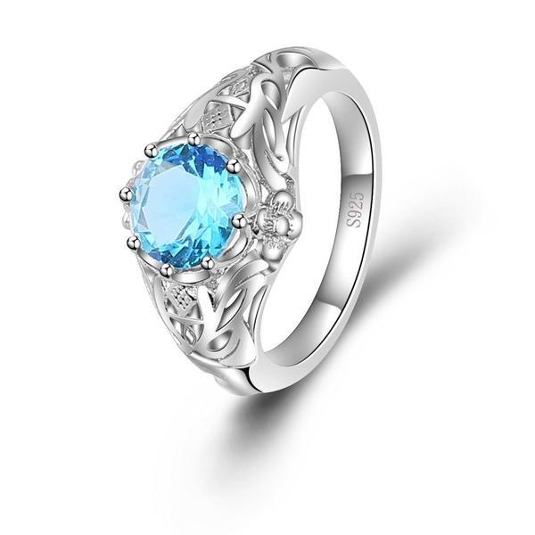 Flower Aquamarine Silver Ring