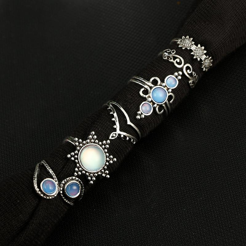 Natural Opal Stone & Moonstone Ring Set