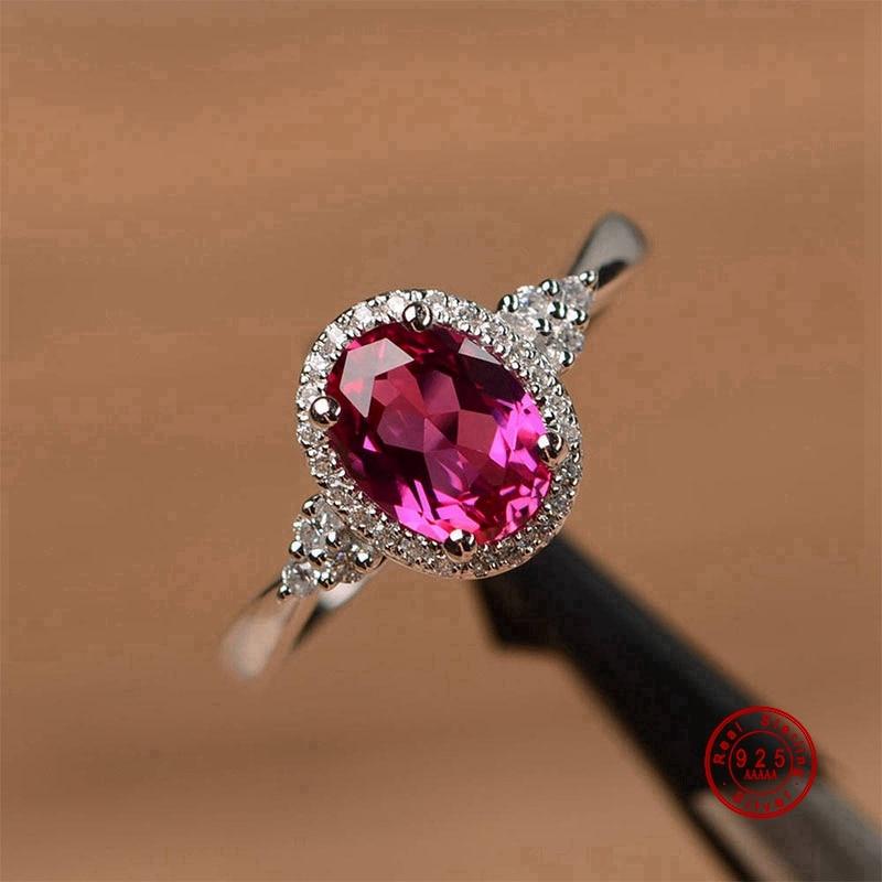 Sparkling Red Crystal Silver Ring